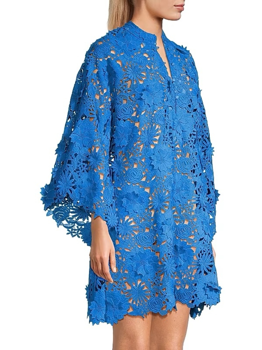 La Vie Style House 3D Floral Lace Cover-Up Mini Caftan Turquoise Dress One Size